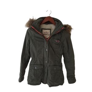 Hollister Jungle Green Fur Hood All Weather Jacket Size S